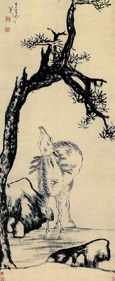 朱耷  松鹿图轴  185×76.6cm  1690年