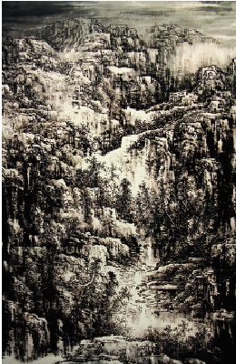 李秦隆 疏林晚照 210×138cm 2002年