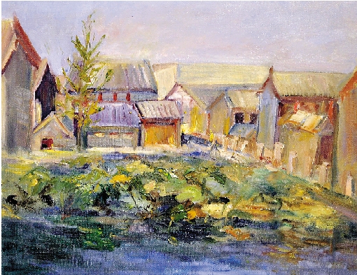 颜伶  宋城四合院  油画