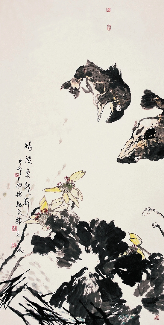 郭志光  荷塘鱼跃  124×246cm