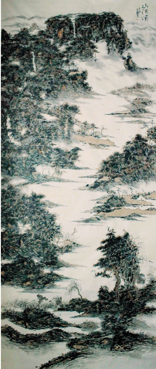古丰 焦墨山水 220×600cm