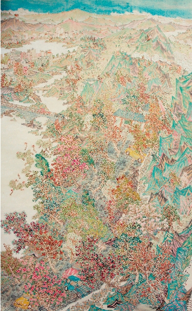 050409  付红花溪白云里   227×138cm  国画