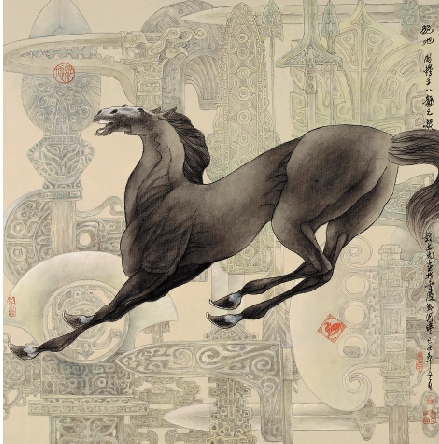 赵文元  周穆王·八龙之骏(绝地)  85×85cm 2009年