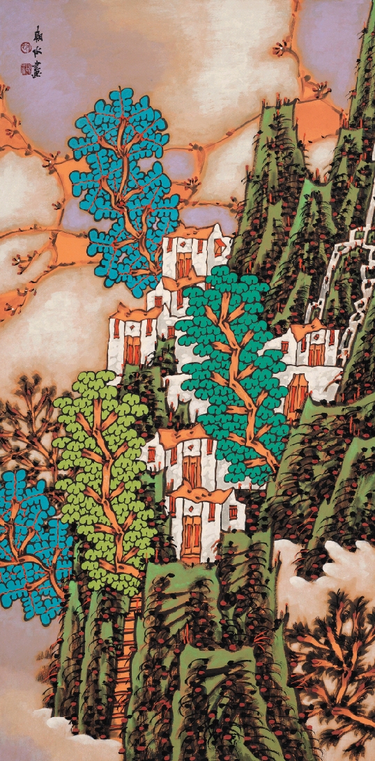 胡朝水  夏日山居  136×70cm