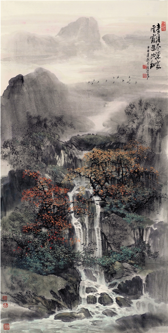 陳學良 青涯盡染處 雲霞遜此紅 136×70cm