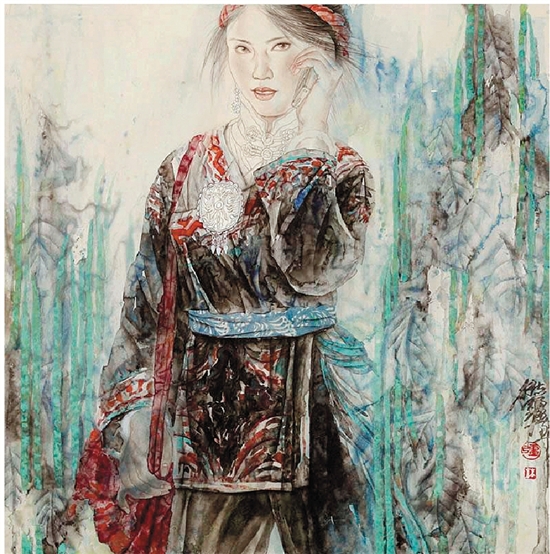 林志强  畲族风情系列——凤娟     彩墨纸本  68×68cm  2012年