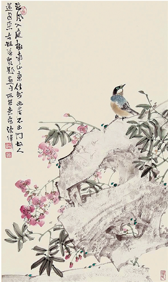 沈伟  凉风入庭树  彩墨纸本     60×35cm  2014年