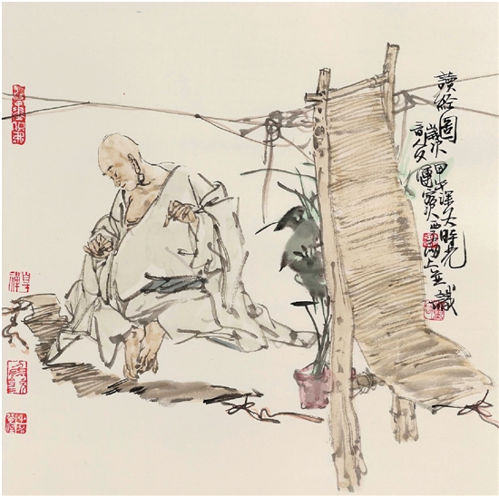 董文运 读经图 34×34cm 2014年