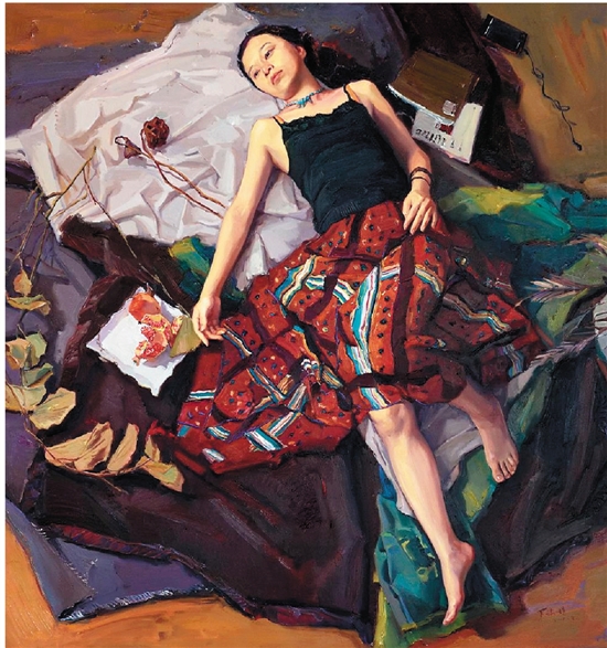 罗琰娟 有石榴的季节 150×160cm 油画