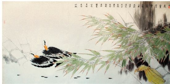 刘树允 竹报平安,吉祥如意     68×136cm
