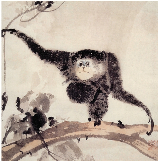 张其翼 猴戏图 33×33cm 民国