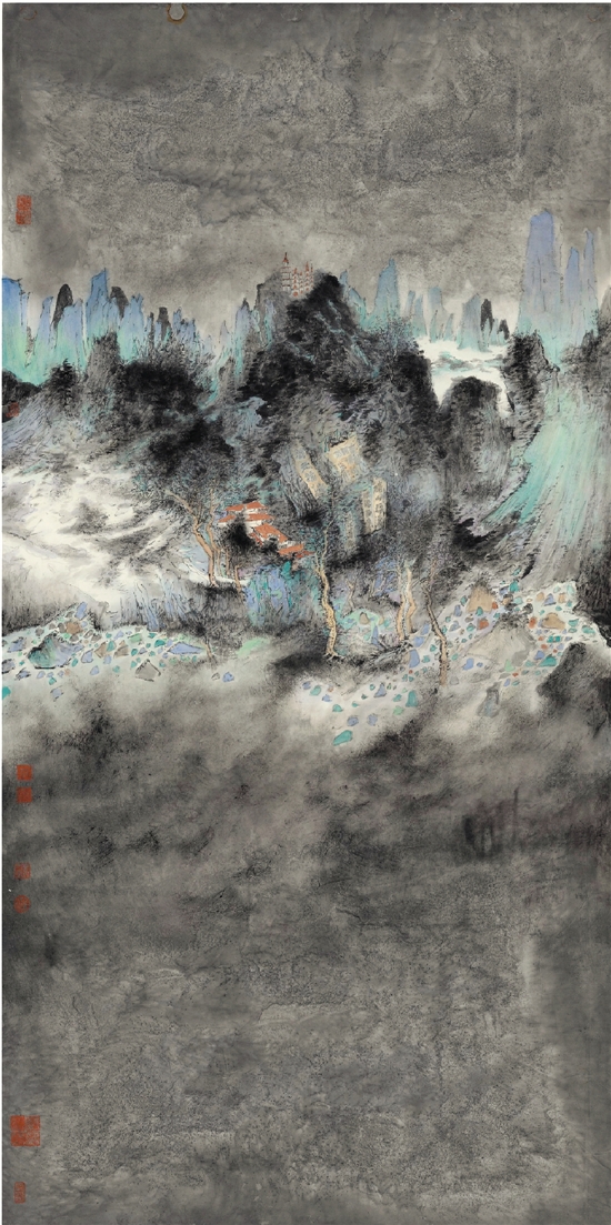 常朝晖 向王希孟先生致敬系列之一     120×240cm 纸本设色 2016