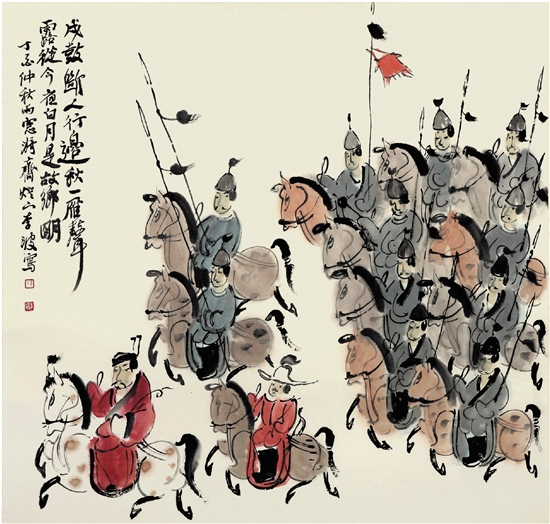 李波 行军图 68×68cm 国画