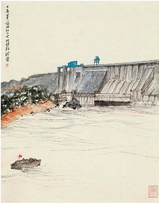 都江堰水利工程绘画图片