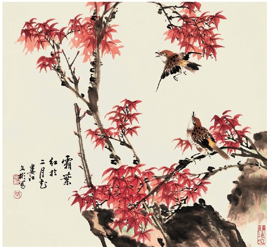 闵文彬 霜叶红于二月花 48×48cm
