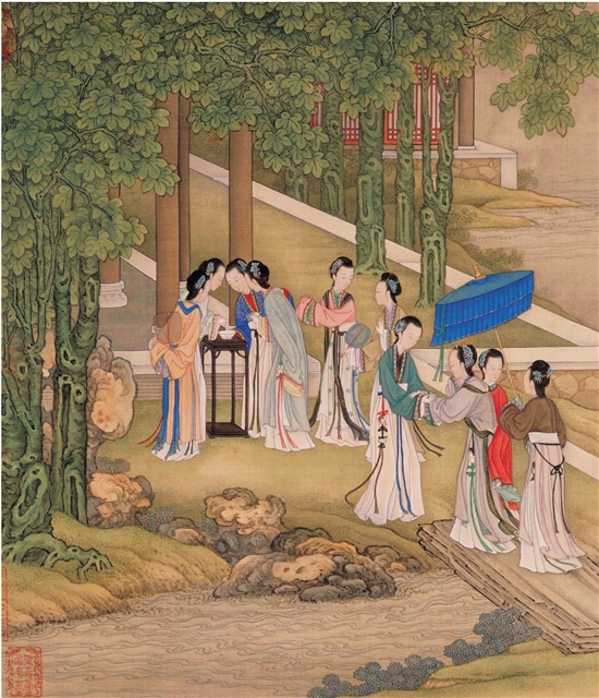 清 陈枚 桐荫乞巧 37×318cm 北京故宫博物院藏