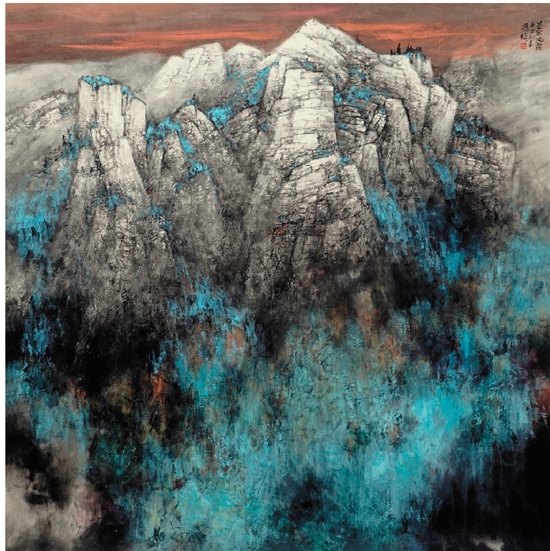 冯琦 苍岩流霞 200×200cm